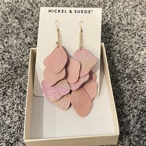 Nickel & Suede Pink Layered Earrings